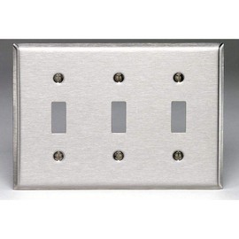 Leviton 3-Gang Toggle Switch Wallplate, Standard Size, Non-Magnetic Stainless Steel, Brushed Finish, 84011-40