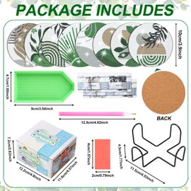 Ovveroche 8 Pcs Diamond Art Painting Coasters with Holder, Diamond Art Coasters Abstract Diamond Art Kits for Adults Beginner Craft Supplies