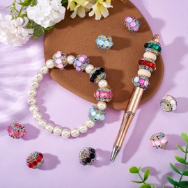 Craftdady 9Pcs 20mm Acrylic Rhinestone Round Beads Resin Colorful Crystal Focal Beads for Pens Rainbow Craft Loose Spacer Bead for Bracelet Earring Necklace Jewelry Keychain Making