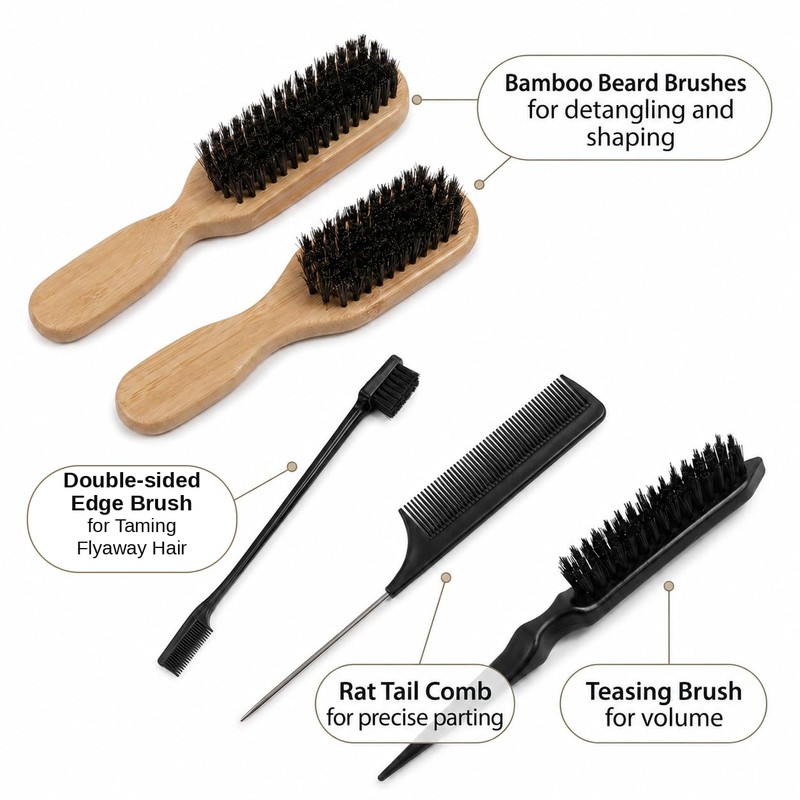 5 Pcs Slick Back Hair Brush Set for Men, 2