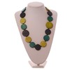 Avalaya Blue/Olive/Teal Geometric Round Wooden Bead Necklace with Adjustable Black