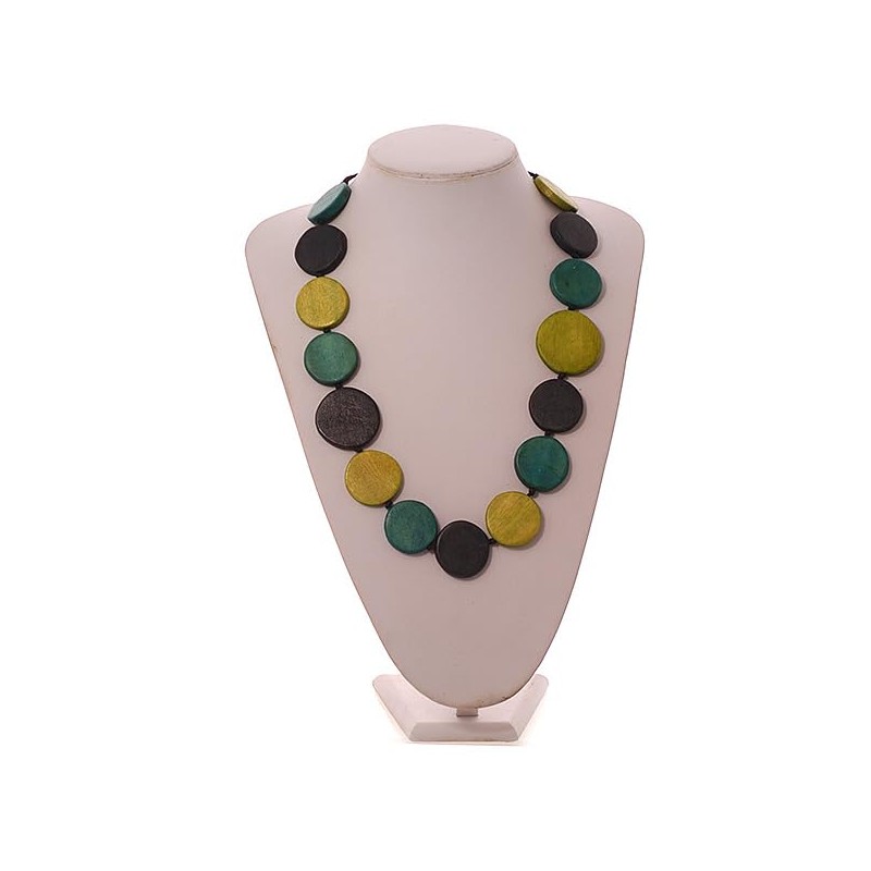 Avalaya Blue/Olive/Teal Geometric Round Wooden Bead Necklace with Adjustable Black