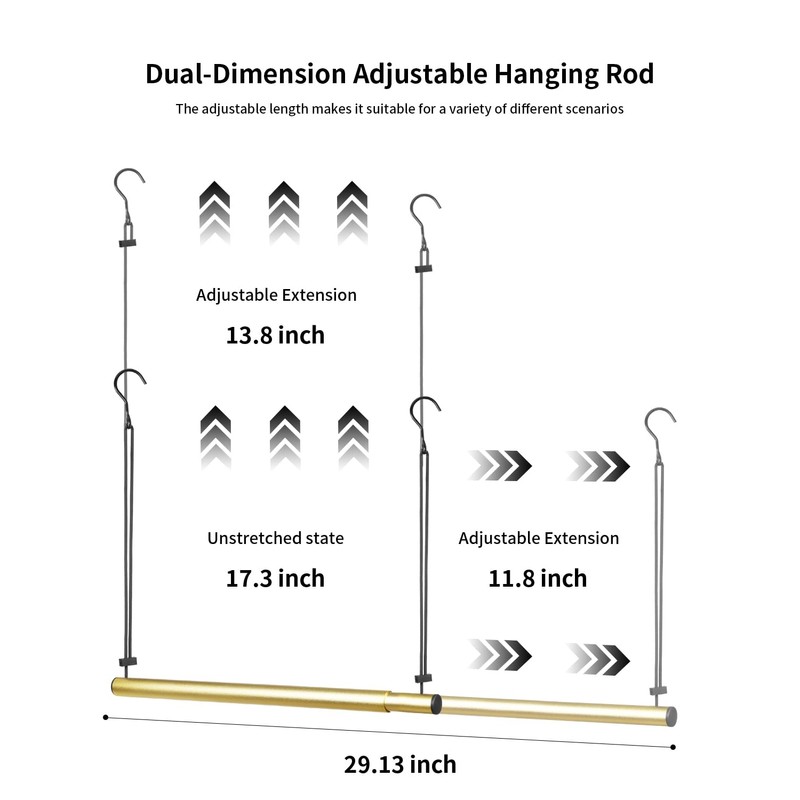 BaiNong Adjustable Closet Hanging Rod 17-30" Gold Closet Rod Extender