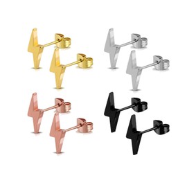 Dreuyet 4 Pairs Stainless Steel Lightning Stud Post Earrings for Women Men Tiny Bolt Lighting Flash Thunder Button Studs Earrings Punk Cool Party Jewelry, tiny, Stainless Steel, No Gemstone