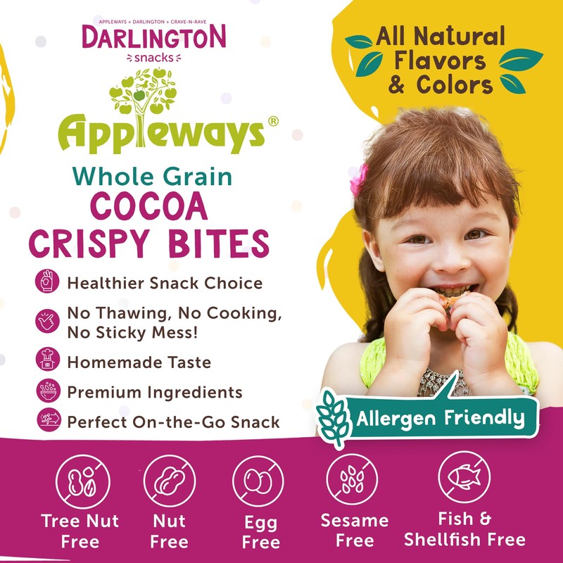Appleways Whole Grain Cocoa Crispy Bites, All-Natural Individually Wrapped Crispy
