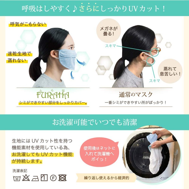 FURAHA UV Mask, Fluffy, White Beauty (Plain Navy)