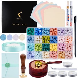 Wax Seal Beads Kit - 24 Colors Sealing Wax Beads/ THANK YOU Metal Stamp/ Melting Tool - Wax Seals Complete Making Kits for Envelope Wedding Invitation and Gift Wrapping - Morandi Assorted Color