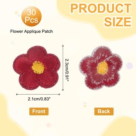 PATIKIL 30 Pcs Flower Iron on Patches, Embroidered Sew on Applique Repair Patch for Backpacks Clothing Shoes Hats DIY, Burgundy