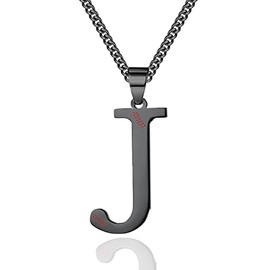 WIGERLON Baseball Gifts- Baseball Initial Necklaces A-Z for Women and Men,Titanium Stainless Steel Letter Pendant Necklace Black J Necklace
