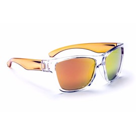 Optic Nerve, Tag, Youth Kids Sunglasses - Crystal Clear with Orange Frame, Polarized Smoke with Red Mirror Lens