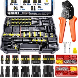 Seamaka 1008PCS 63 Sets Waterproof Automotive Wire Connectors Kit 1/2/3/4/5/6 Pin Automotive Replacement Electrical Accessories Plug Connectors Kit Male and Female Connector with Ratchet Crimping Tool