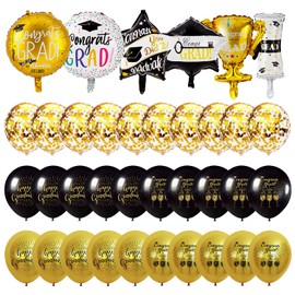 38PCS 2023 Graduation Balloons, Black Confetti Gold Balloons, Class of 2023 Congrats Graduation Balloons for College High School Party Decorations Supplies