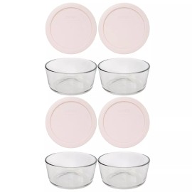 Pyrex 7201 4-Cup Glass Food Storage Bowl w/ 7201-PC Loring Pink Lid (4-Pack)