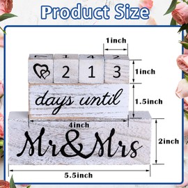 Bucherry Set of 6 Wedding Countdown Calendar Wooden Blocks Engagement Gifts Bride to Be Bridal Shower Gifts for Couples Days Until Sign, Rustic White with Black Numbers for Engagement Party Decor