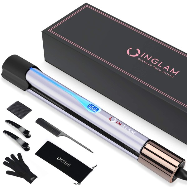 IG INGLAM 1" Flat Iron for Hair, Infrared Hair Iron 2 in 1, Hair Straightener Curler with Negative Ions, Gifts for Friends/Mom/Wife, Ceramic Tourmaline Titanium, Dual Voltage for Travel, Rose Gold