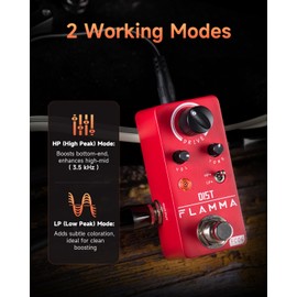 FLAMMA FC06 Distortion Guitar Pedal Electric Guitar Effects with 2 Modes: Boost & Drive (HP/LP), Mini Analog Guitar Pedal, True Bypass