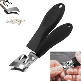 Slanted Nail Clippers, Anti-Splash Wide Jaw Toenail Clippers, Long Handle Wide Jaw Opening Slanted Fingernail Clippers, Curved Toenail Clippers for Adult, Seniors, Men (Black)