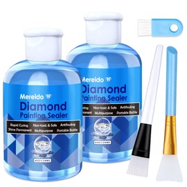Mereido Diamond Art Glue Painting Sealer with 3 Brushes, 2 Packs 8oz 5D Diamond Art Permanent Holder & High Gloss Shine Effect Sealer for Diamond Craft Kit Accessories and Puzzle Clear Glue (240ML)