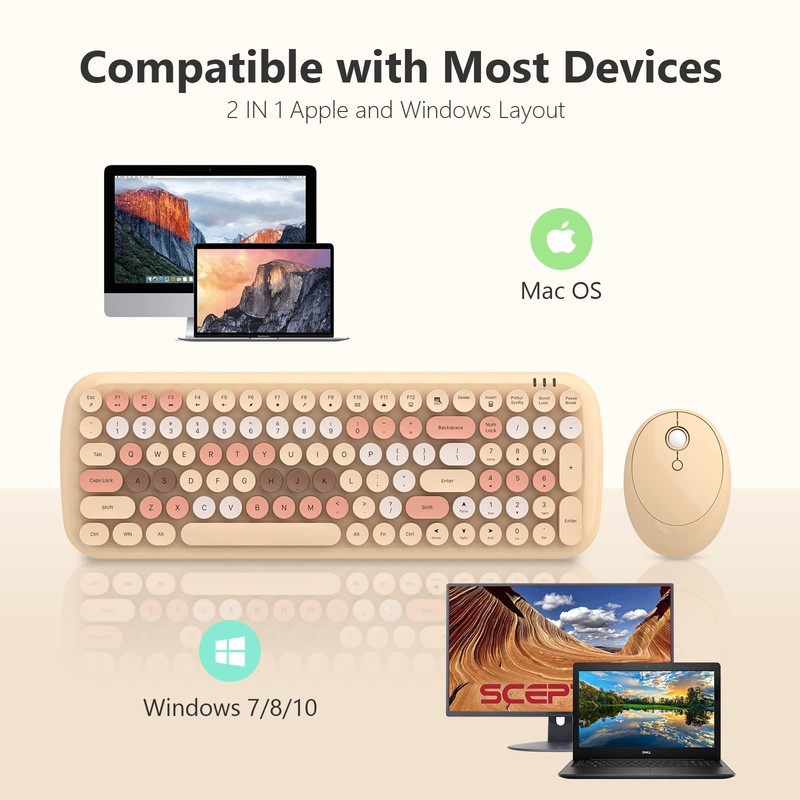Wireless Keyboard and Mouse Combo, MOWUX - Modern Compact Layout,