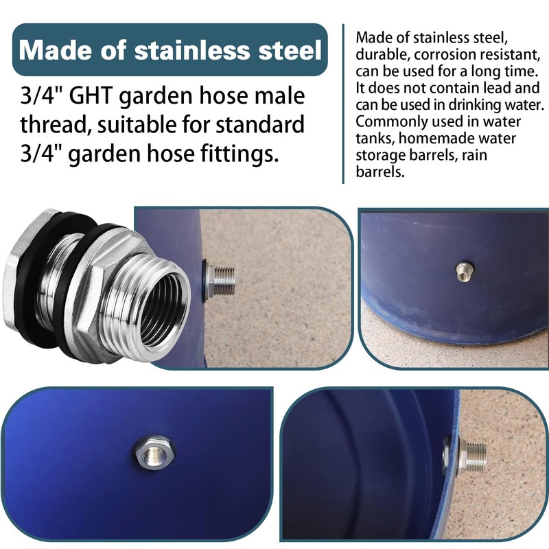 Stainless Steel 304 Tank Bulkhead Fitting With 2 Rubber Ring,Double