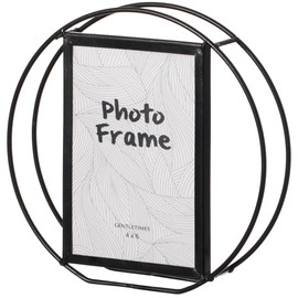 Fabulaxe Modern Circle Shape Black Metal Decor Photo Frame for Tabletop Display, 4" x 6"