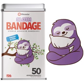 BioSwiss Bandages, Sloth Shaped Self Adhesive Bandage, Latex Free Sterile Wound Care, 50 Count