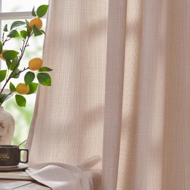 jinchan Taupe Linen Textured Curtains 84 Inch Long 2 Panels for Living Room Grommet Top Farmhouse Light Filtering Window Drapes for Bedroom Heathered Taupe