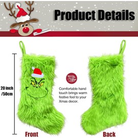 Christmas Stockings, 50 cm Large Grinch Christmas Stockings, Grinch Christmas Decorations, Christmas Stockings, Fillable and Hanging Christmas Stockings for Fireplace, Christmas Tree, Wall, Stairs