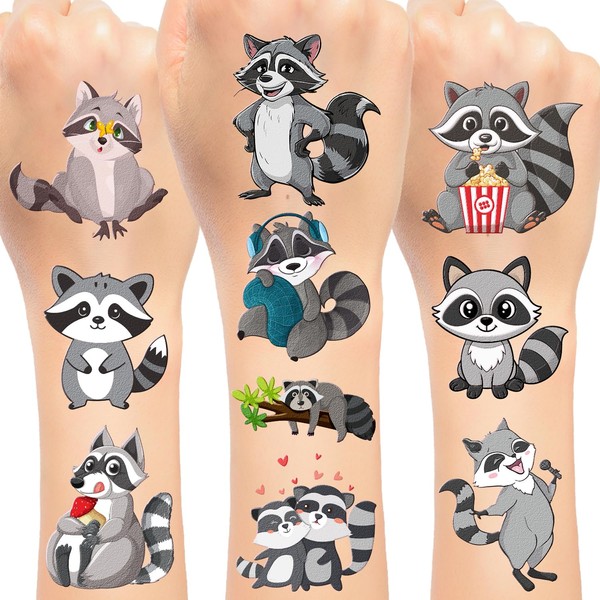 144 PCS Raccoon Temporary Tattoos Stickers, Raccoon Party Favors Supplies