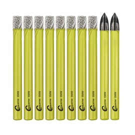 Dry Diamond Drill Bits Set - 8pcs 1/4"(6mm) Hole Saw and 2pc 1/4"(6mm) Carbide Drill with Round Shank for Marble Granite Ceramic Porcelain Tile Quartz SANLEETEK