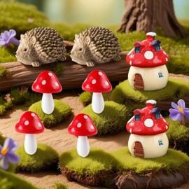 fenghangeng 8 Pieces Fairy Garden Houses Mushroom Decor Accessories,Mini Resin Animals,Garden Kit for Kids