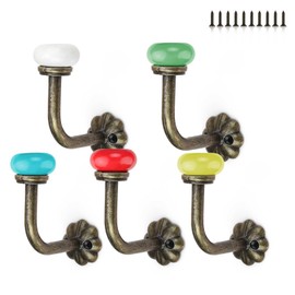 0XBIT Vintage Coat Hooks, Pack of 5 Coat Hooks, Vintage, Wall Hooks, Made of Zinc Alloy with Screws, Suitable for Hanging Bags, Clothes, Hats