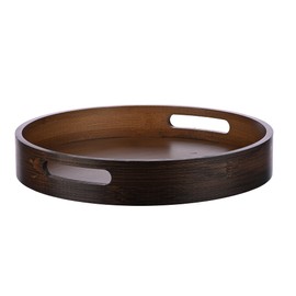 Round Trays Home Decor, 11.8" Large Round Wood Tray for Ottoman Coffee Table Trays, Wooden Kitchen Serving Decorative Trays for Home Office Counter Serveware Organizer, Walnut