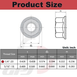 1/4-20 Serrated Flange Hex Nuts, 1/4" Hexagon Flange Nuts, 304 Stainless Steel, UNC Nuts Fasteners, Replacement Nut for DIY Home Mechanism, 50 Pack