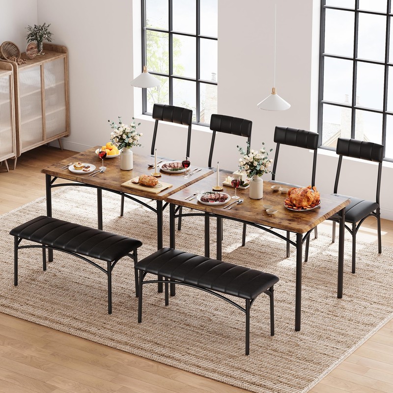 GAOMON Dining Table Set for 4 with Upholstered Bench and