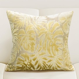 Uthem Beige Monstera Leaf Velvet Throw Pillow Cover Leaf Cushion Case Modern Zippered Pillowcase for Sofa Couch Bedroom Living Room Chair 20 x 20 Inch Beige