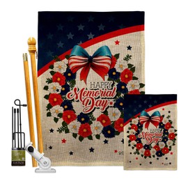 Angeleno Heritage Memorial Day Wreath Burlap Garden House Flag-Kit Patriotic Armed Forces Military Veteran United State American Decoration Banner Small Yard Gift Double-Sided, Made in USA