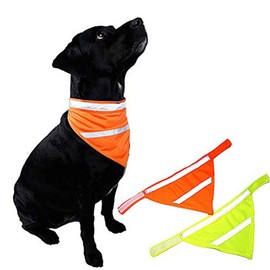 NACOCO 2 Pack Dog Reflective Bandana Pet Triangle Towel Fluorescent Cat Scarf Yellow Orange Polyester Soft Hook & Loop Adjustable Layer Protection (S)