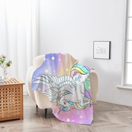 Healemo Unicorn Throw Blankets for Girls- 3 4 5 6 7 8 9 10 Year Old Birthday Gifts Idea for Girls Kids, Soft Pink Rainbow Bedding Blanket for Kids Teens 50x60 Inch