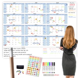 CLEVER CLEAN Large Dry Erase Wall Calendar - 48"x58" 12-month 2025 Undated Yearly Calendar for Home, Office, School Projects - Jumbo Laminated Task Organizer
