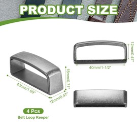 PATIKIL 1-1/2 Inch 40mm Belt Loop Keepers, 4 Pcs Alloy Belt Strap Ring Men's Buckle for DIY Craft Fixing, Light Silver Tone