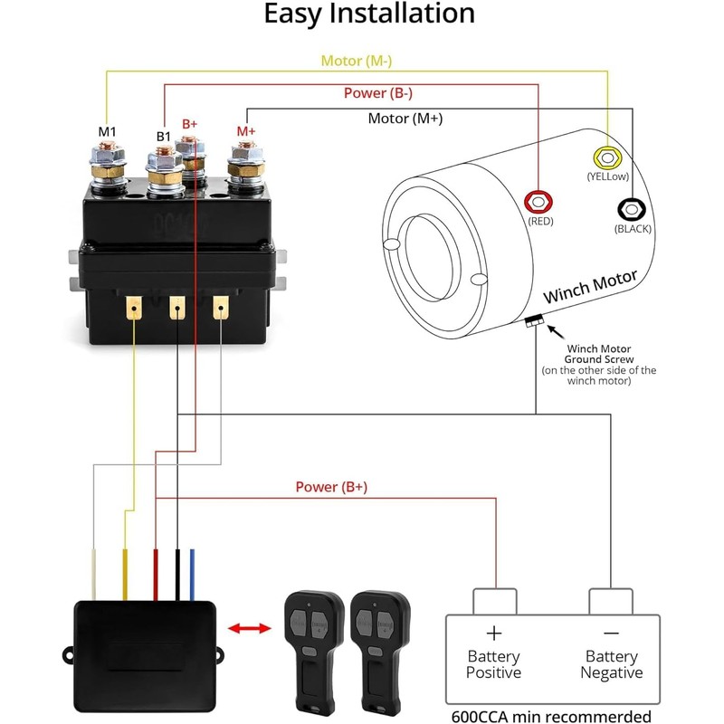 QWORK Solenoid Relay, 12V 250A Winch Relay Solenoid Replacement Contactor
