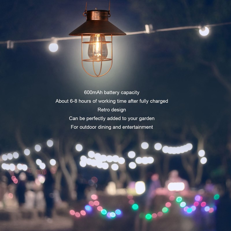 Solar Hanging Light Decorative Iron Frame LED Outdoor Retro Lantern