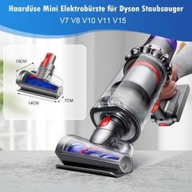 Hair Nozzle Mini Electric Brush Compatible with Dyson V15 V11 V10 V8 V7 for Mattresses, Sofas, Furniture or Stairs, Removes Hair, Pet Hair and Allergens, Prevents Tangles