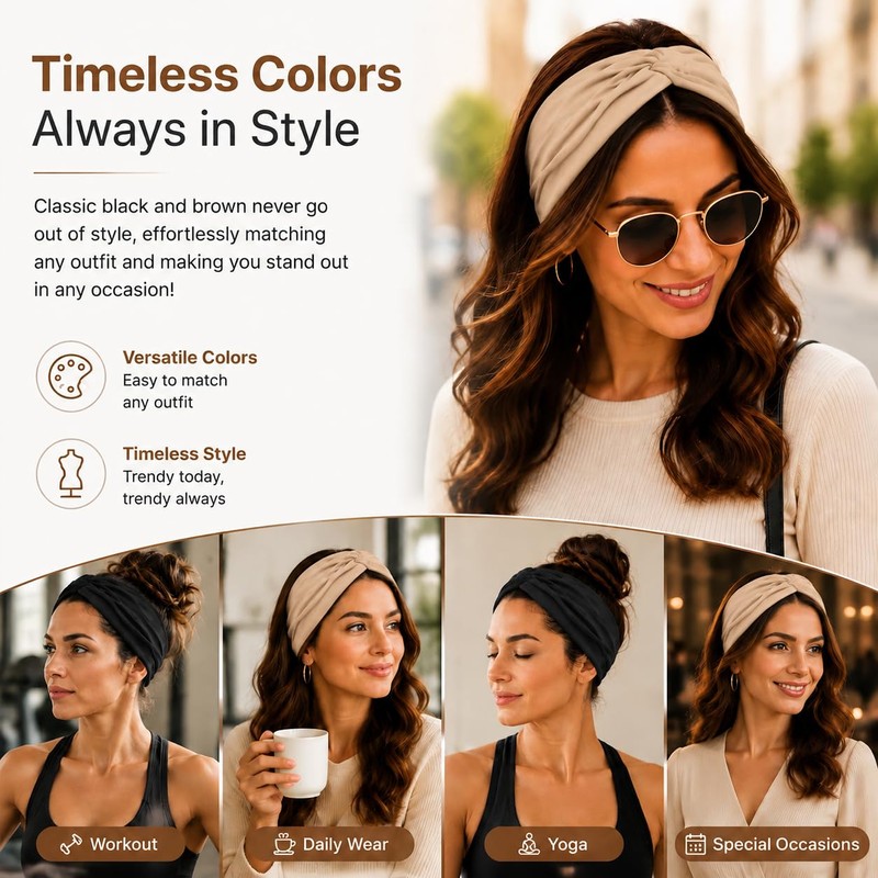 10cm Wide Hair Bands for Women, 2-Piece Set of Stretchy