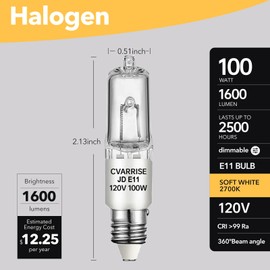 4-Pack JDE11 Bulb, 120V 100W Halogen Candelabra Bulbs, T4 Mini Base JD E11 Bulb, Dimmable 2700K Warm White, High Output, for Chandeliers, Ceiling Fans, Table Lamps, and More（Replacement E11 LED bulb）