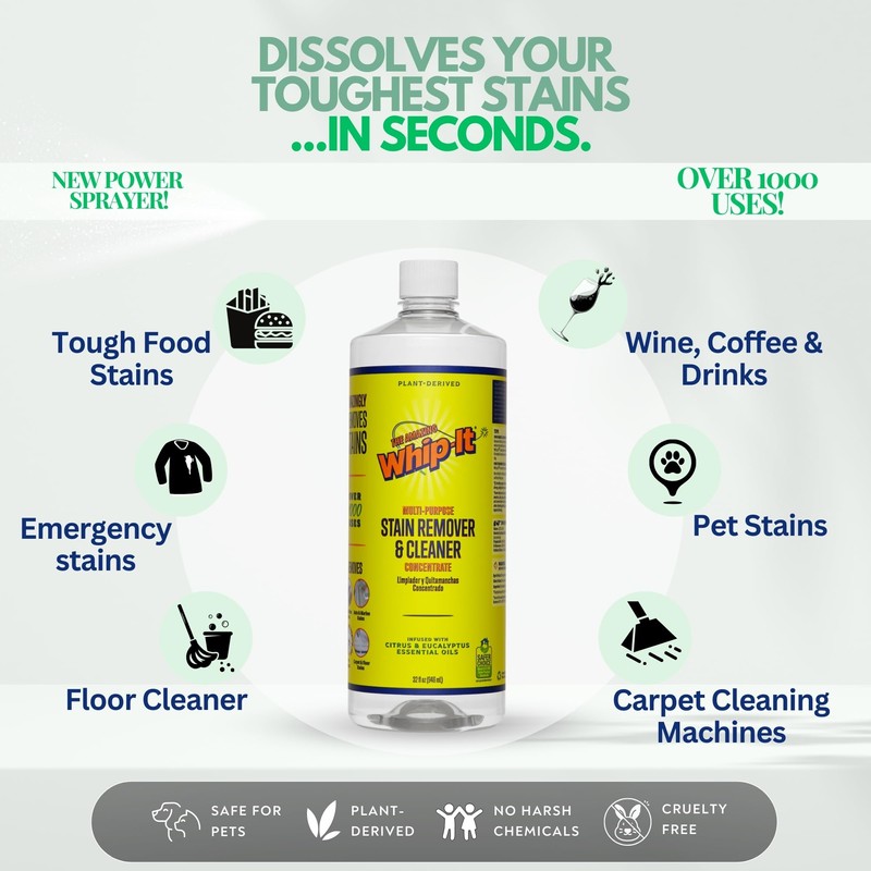 Whip It Cleaner, Multi Purpose Stain Remover CONCENTRATE, Makes 32