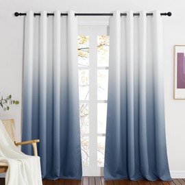 NICETOWN Blackout Curtains for Bedroom， Navy Blue to White Ombre Window Drapes 95 inch Long for Living Room, Grommet Gradient Curtains for Nursery Paito Glass Door, 2 Panels, 52" W x 95" L