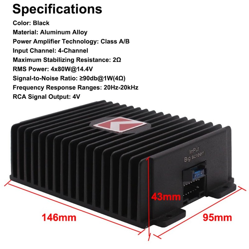 GoolRC 4-Channel Full-Range Amplifier, 80Wx4 Audio Modification Power Amplifier Digital