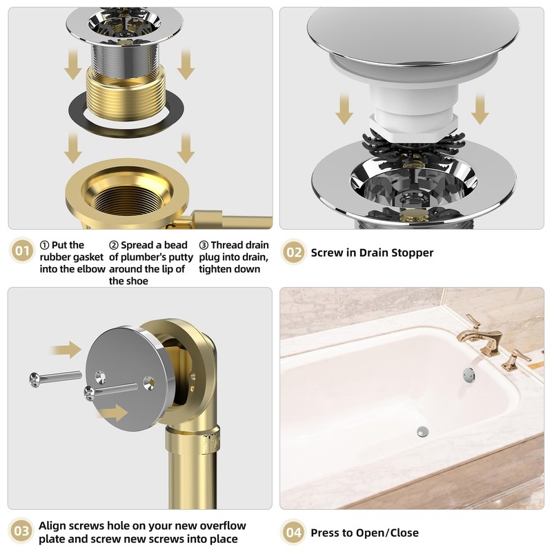 Sogmeter Chrome Plated Tub Drain Kit with Hair Catcher, Premium